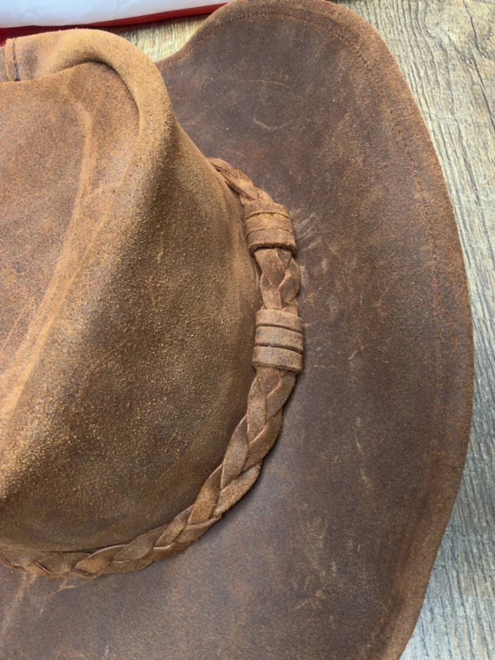 Minnetonka Leather Hat Brown Leather Outback Bush Western Braid Band USA  Size S - Picture 5 of 8